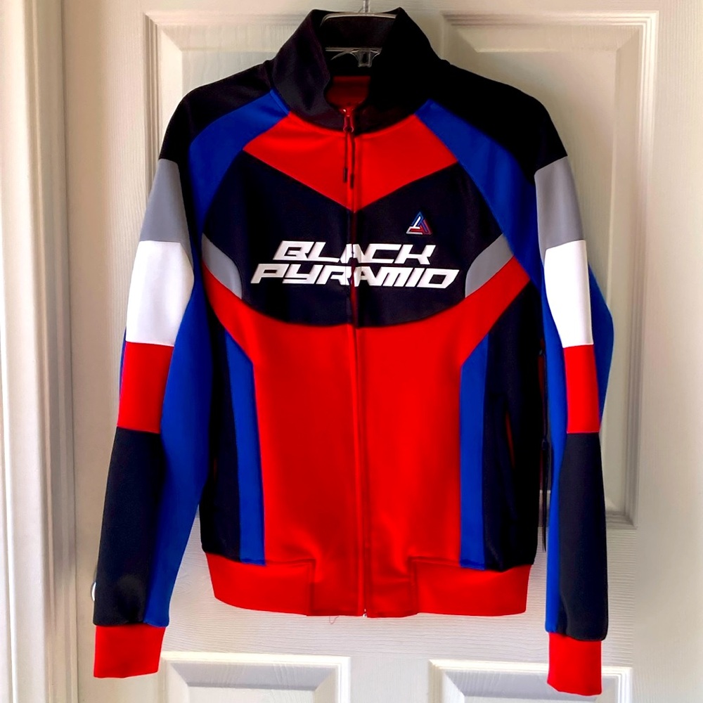 Black Pyramid Chris Brown Racer Track Jacket Size S Red White Gray Red Blue Blk